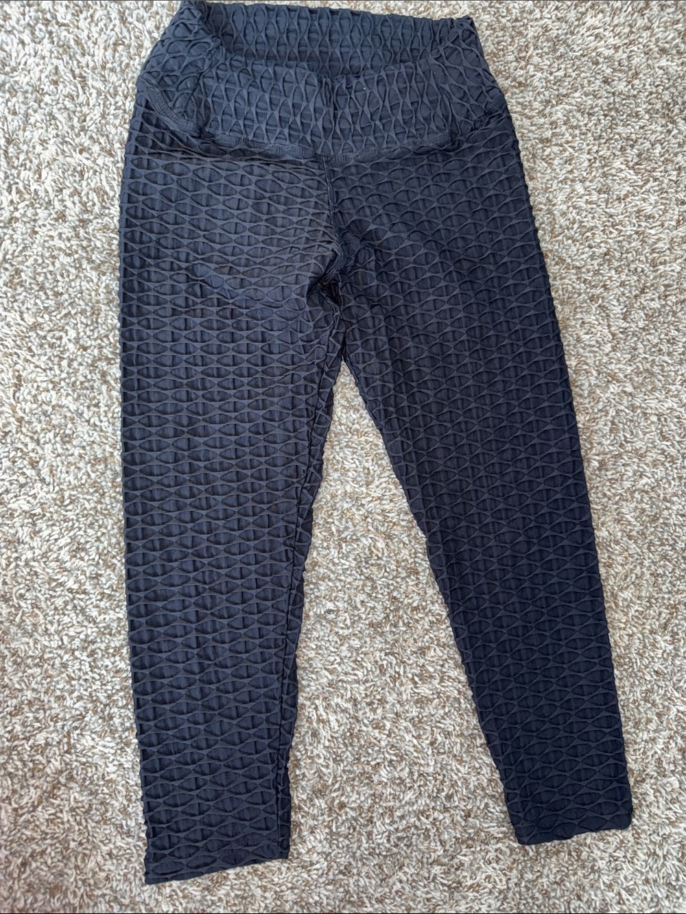 Textured High-Waist Black Leggings